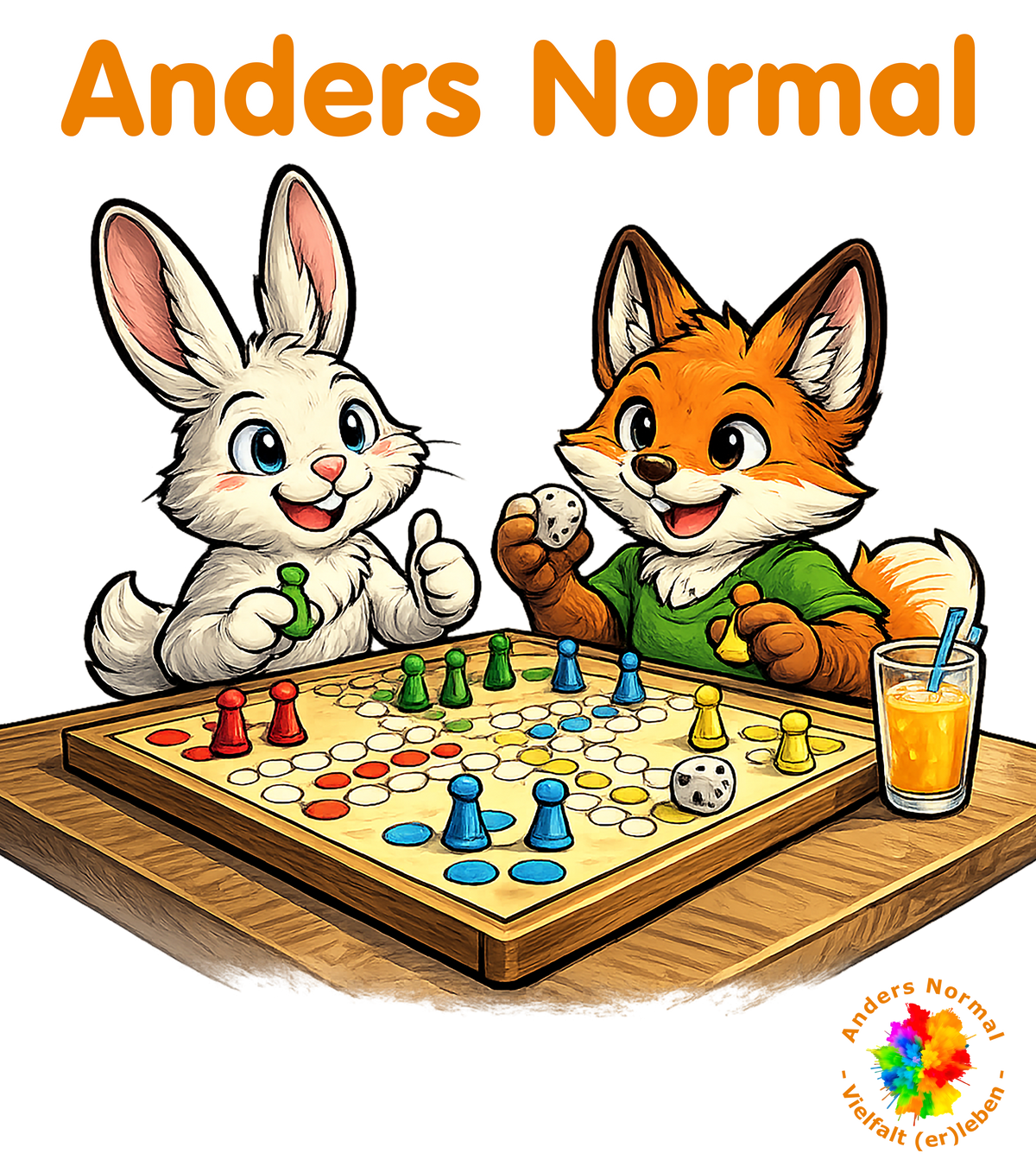 Fuchs und Hase spielen Mensch-ärger-dich-nicht